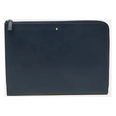 Montblanc Navy Blue Leather Meisterstuck Zip Portfolio Case