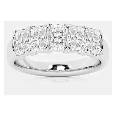 14K White Gold Elongated Cushion Lab Grown Diamond Five-Stone Anniversary Band US (5 ctw)