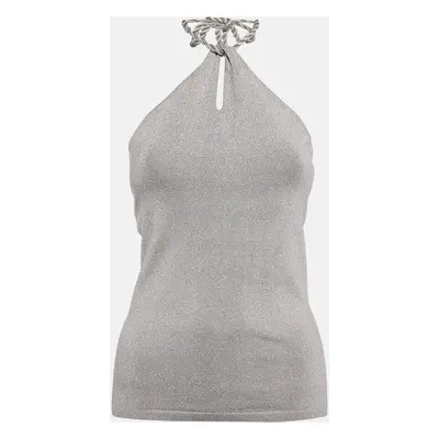 Ralph Lauren Grey Lurex Knit Tie-Up Halter Neck Top