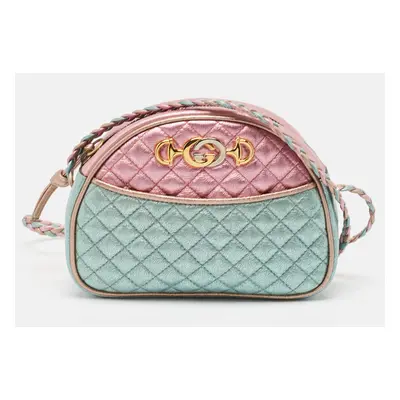 Gucci Metallic Pink/Turquoise Quilted Leather Mini Zumi Crossbody Bag