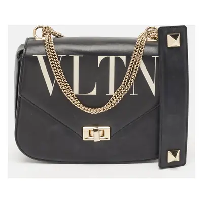 Valentino Black Leather VLTN Chain Shoulder Bag