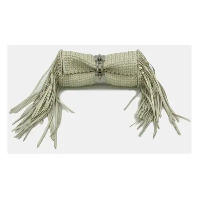 Balenciaga White Leather Tresse Fringe Clutch