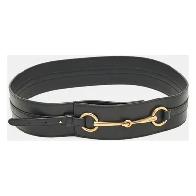 Gucci Black Leather Horsebit Wide Waist Belt 95CM