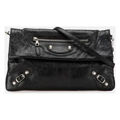 Balenciaga Black Lambskin Motocross Giant Envelope Crossbody