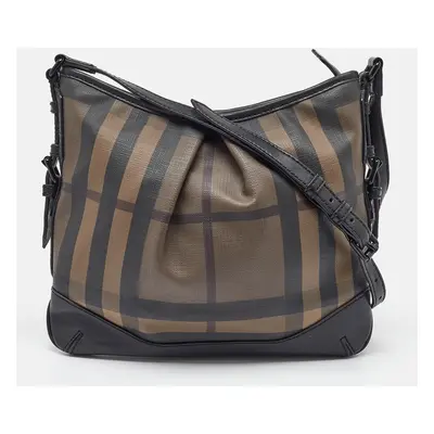 Burberry Brown/Black Smocked Check Canvas and Leather Hartham Shoulder Bag