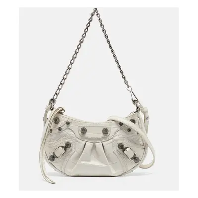 Balenciaga White Croc Embossed Leather Mini Le Cagole Shoulder Bag