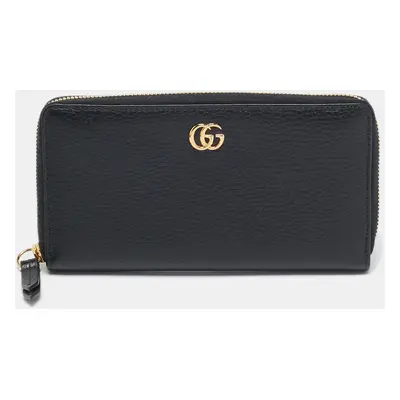 Gucci Black Leather GG Marmont Zip Continental Wallet