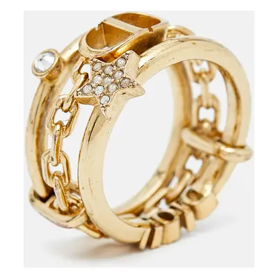 Dior CD Crystals Gold Tone Logo Triple Ring Size