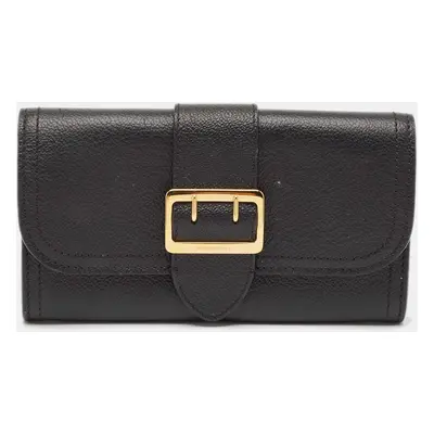 Burberry Black Leather Buckle Continental Wallet