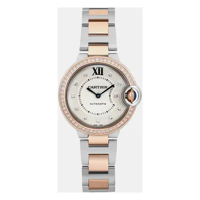 Cartier MOP Diamond 18k Rose Gold Stainless Steel Ballon Bleu WE902077 Automatic Women's Wristwa