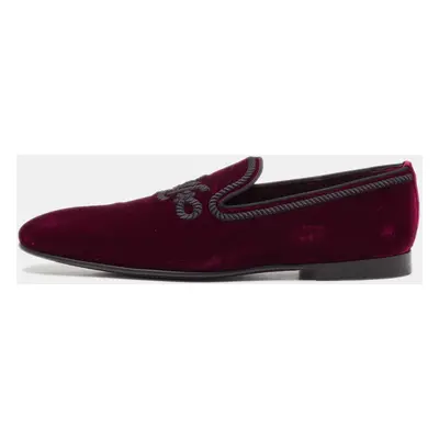 Louis Vuitton Burgundy Velvet Embroidered Auteuil Loafers Size 43.5