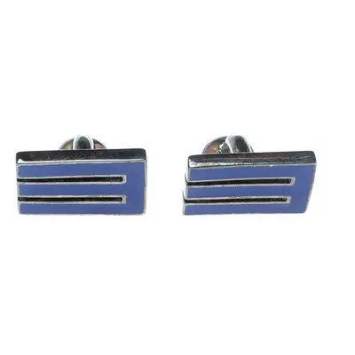 Etro E Blue Enamel Silver Tone Cufflinks