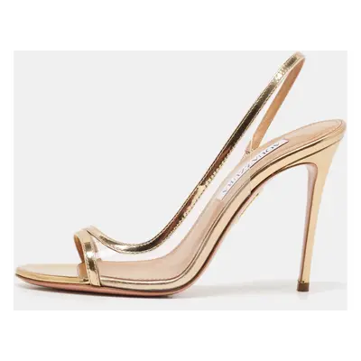 Aquazzura Gold Leather and PVC Nude Slingback Sandals Size