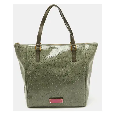 Marc by Marc Jacobs Olive Green Ostrich Embossed Leather Take Me Tote