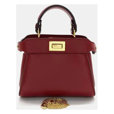 Fendi Red Leather Nano Peekaboo Crossbody Bag