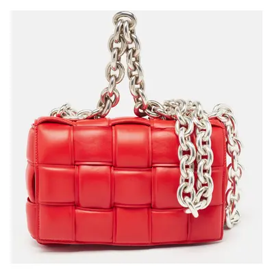 Bottega Veneta Red Padded Leather Chain Cassette Shoulder Bag