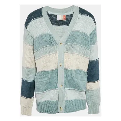 Kith Blue Intarsia Cotton Knit Button Front Cardigan