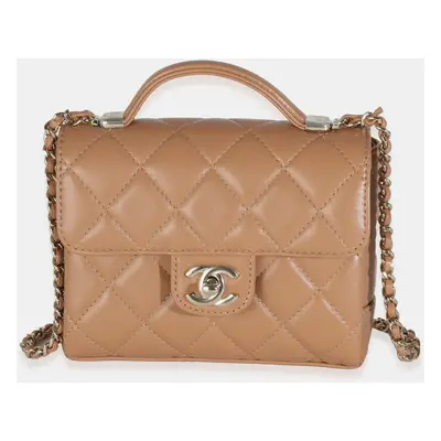 Chanel Dark Beige Quilted Lambskin Mini Flap With Top Handle