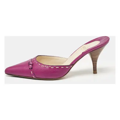 Fendi Magenta Pink Leather Pointed Toe Mules Size