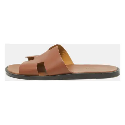 Hermes Brown Leather Izmir Flat Sandals Size