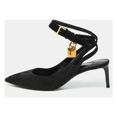 Tom Ford Black Suede Padlock Slingback Pumps Size 37.5