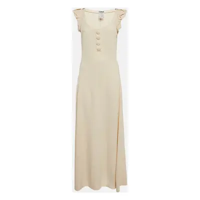 Chloe Cream Silk Blend Crepe Button Detail Maxi Dress