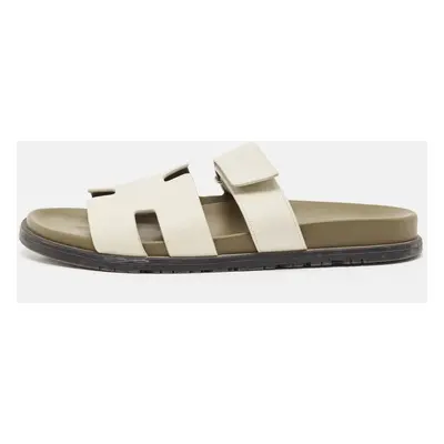 Hermes White Leather Chypre Slide Sandals Size