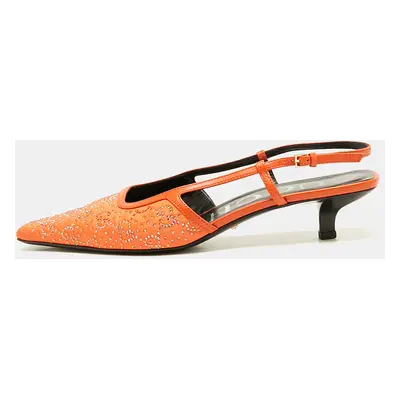 Gucci Orange Canvas and Leather Crystal Embellished Slingback Pumps Size