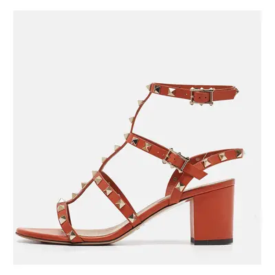 Valentino Orange Leather Rockstud Ankle Strap Sandals Size