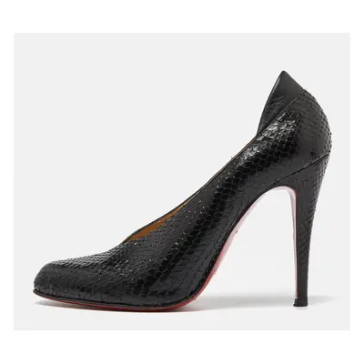 Christian Louboutin Black Python Leather V- Neck Pumps Size