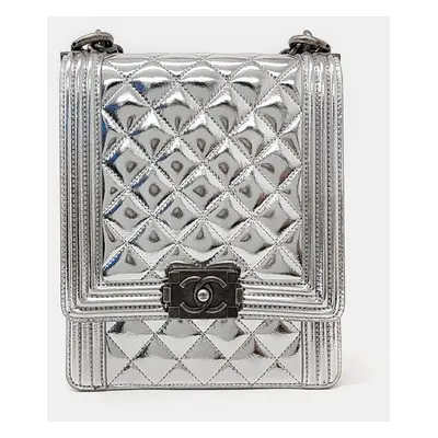 Chanel Silver Leather Boy Flap Bag