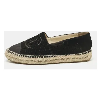 Chanel Black Velvet and Grosgrain Cap Toe CC Espadrille Flats Size