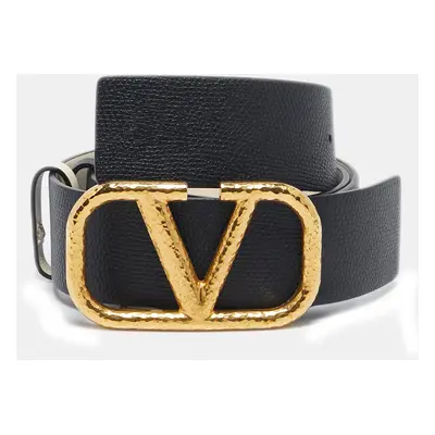 Valentino Black/Ivory Leather VLogo Reversible Belt