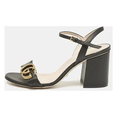 Gucci Black Leather GG Marmont Ankle Strap Sandals Size