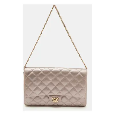 Chanel Metallic Pink Quilted Leather Chain Flap Clutch