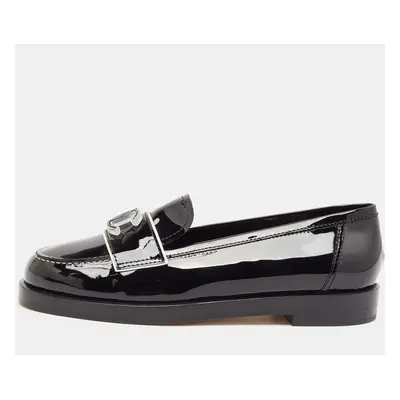 Chanel Black Patent Leather CC Slip On Loafers Size 38.5