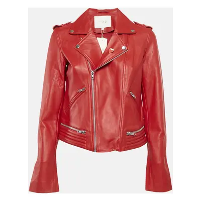 Maje Red Leather Biker Jacket