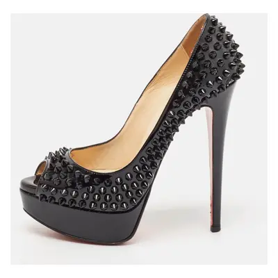 Christian Louboutin Black Patent Lady Peep Spikes Pumps Size