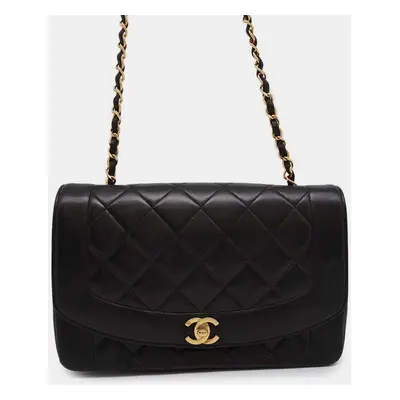 Chanel Black Lambskin Diana Matelasse Chain Shoulder Bag