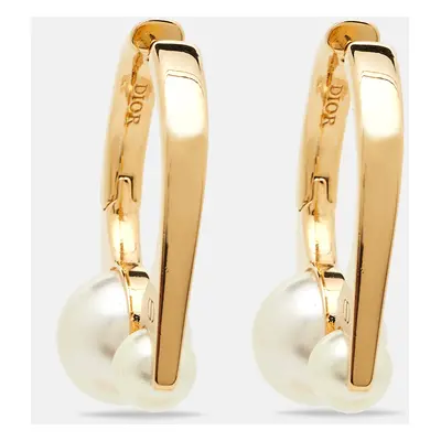 Dior Tribales Small Faux Pearl Gold Tone Earrings