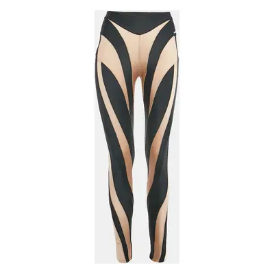 Mugler Tan/Black Paneled Jersey Spiral Leggings