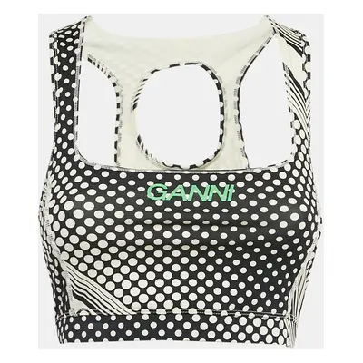 Ganni Black/White Polka Dots Jersey Cutout Bralette