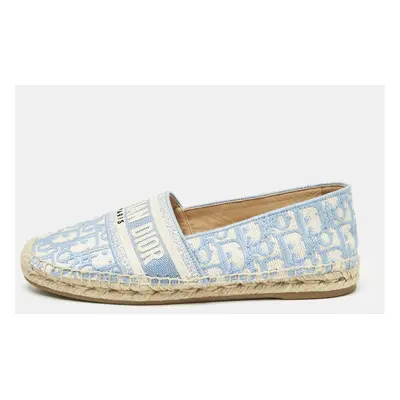 Dior Light Blue/White Oblique Canvas Granville Espadrille Flats Size