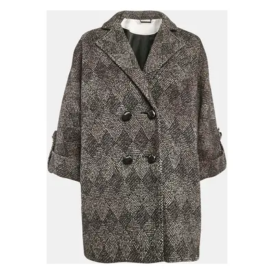 Diane Von Furstenberg Grey Patterned Wool Blend Bubby Patch Coat