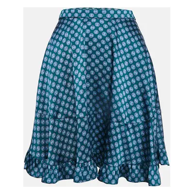 Sandro Green Printed Crepe Mini Skirt