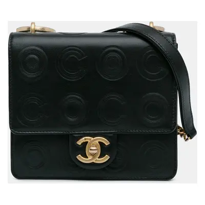 Chanel Black Leather Mini Square Coco Embossed Flap Bag