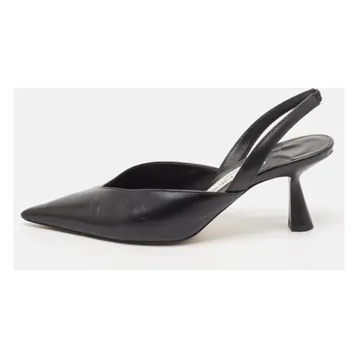 Jimmy Choo Black Leather Maryanne Pointed Toe Slingback Pumps Size