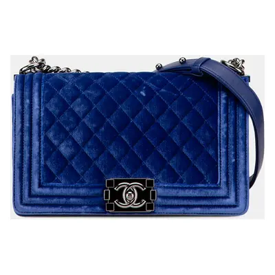 Chanel Blue Medium Quilted Velvet Boy Flap Bag