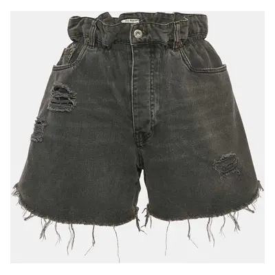 Miu Miu Black Washed Denim Elasticized Waist Shorts Waist 27"