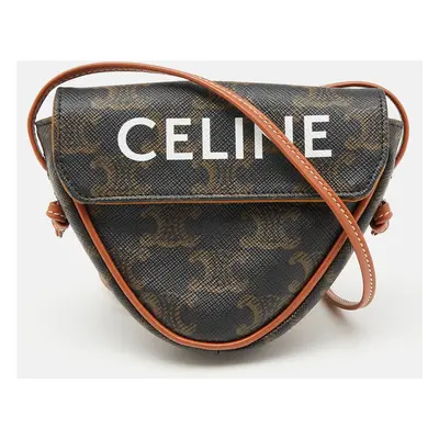 Celine Dark Brown Coated Canvas and Leather Triomphe Triangle Crossbody Bag